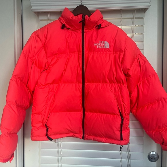 The North Face Nuptse 700 coat in coral